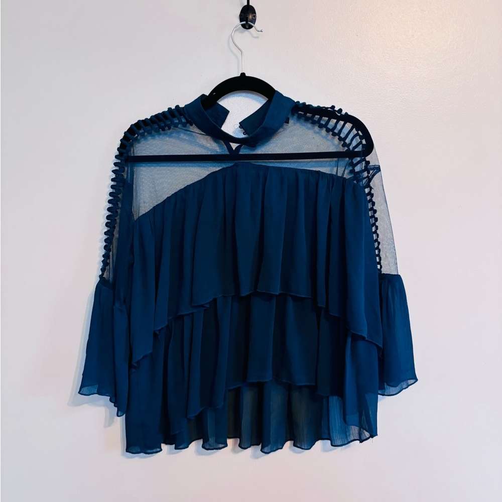 INA ruffle blouse with illusion neckline size medium